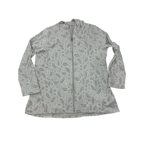 Soft Surroundings Sweatshirt Jacket Size XL Light Gray Leaf Print Hooded - Picture 4 of 6